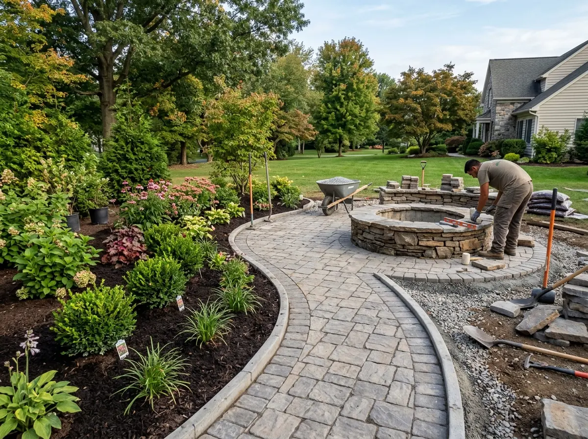 Paver walkways & plantings project by Froio's Lawn & Landscape